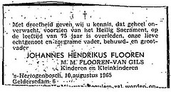 Familieadvertentie Overlijden Johannes Hendrikus Flooren