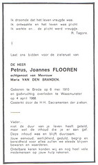 Bidprentje Petrus Johannes Willem Flooren