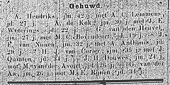 Vermelding huwelijk Gerardus van den Heuvel en Maria Cornelia Bovendeert in de krant
