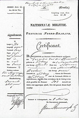 Certificaat van de Nationale Militie inclusief signalement van Gerardus van den Heuvel