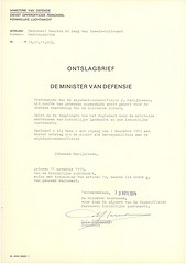 Ontslagbrief van Johannes Marijnissen door de minister van Defensie 