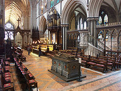 Cathedraal van Worcester met graf van Jan zonder Land.