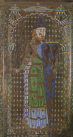 Geemailleerde lijkenis van Godfried van Anjou op zijn graf in LeMans