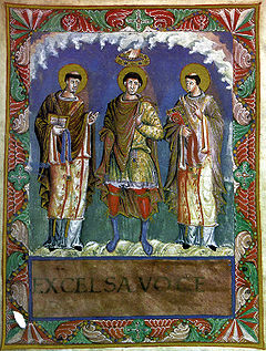 Karel de Grote met de pausen Gelasius en Gregorius I