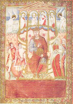 Voorblad van een Karolingische bijbel, opgedragen aan Karel de Kale (9e eeuw)